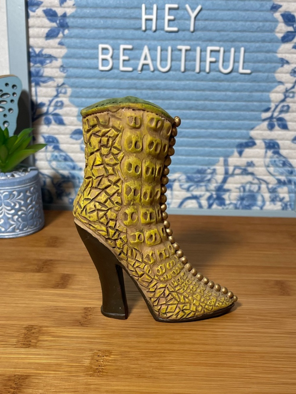Yellow High-Heel Ankle Boot Decorative Shoe